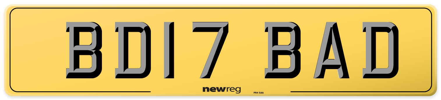BD17 BAD Rear Number Plate