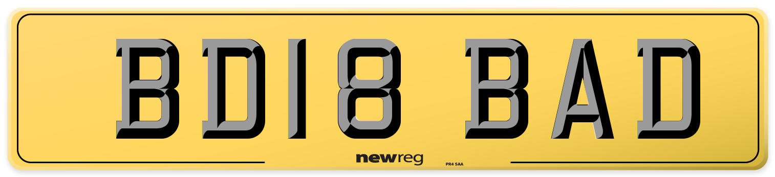 BD18 BAD Rear Number Plate
