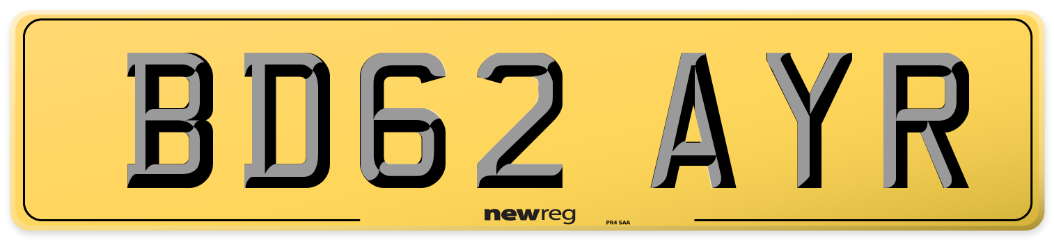 BD62 AYR Rear Number Plate