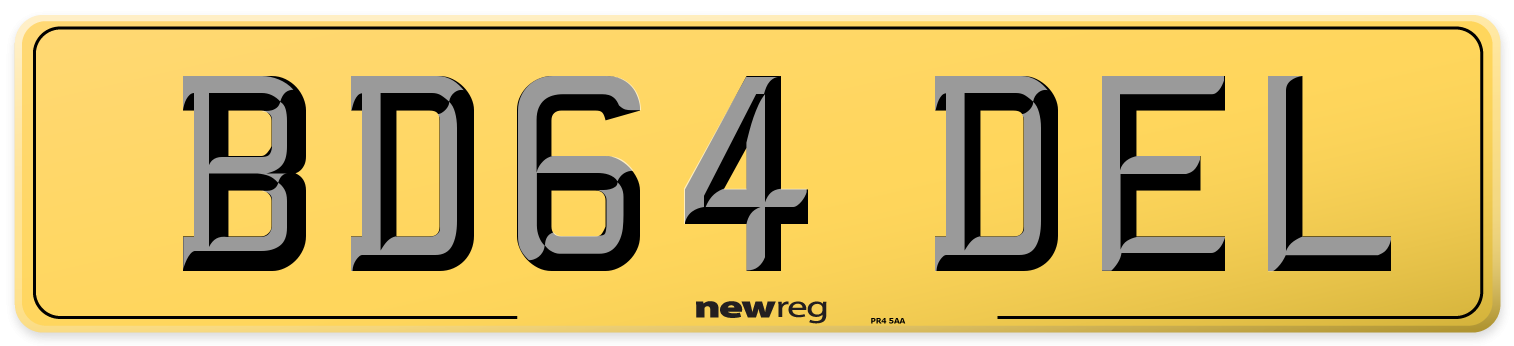 BD64 DEL Rear Number Plate