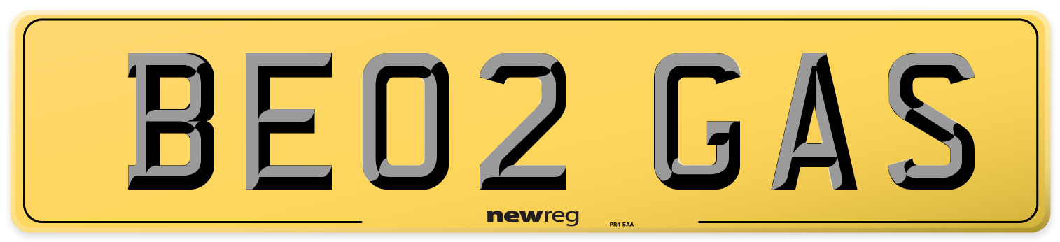 BE02 GAS Rear Number Plate