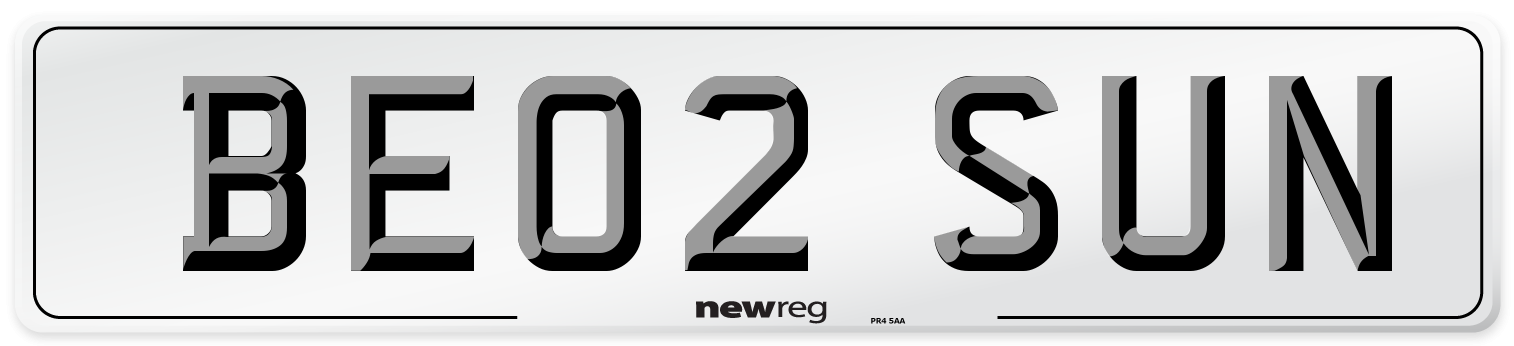 BE02 SUN Front Number Plate
