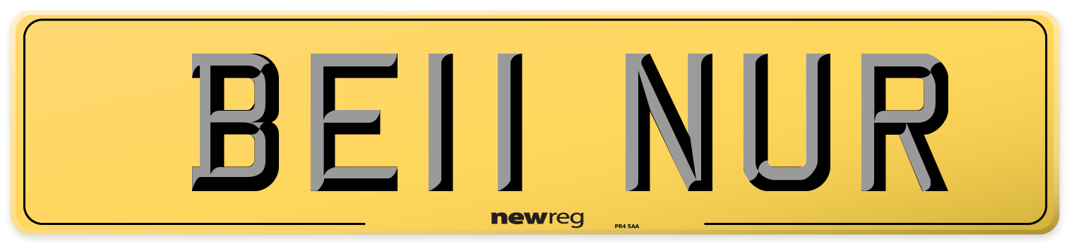 BE11 NUR Rear Number Plate