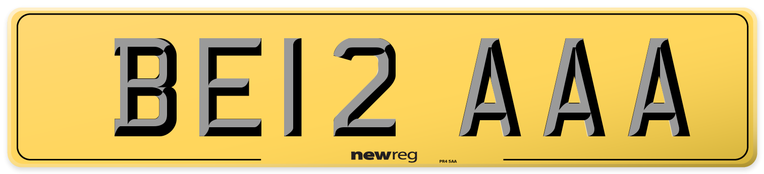 BE12 AAA Rear Number Plate