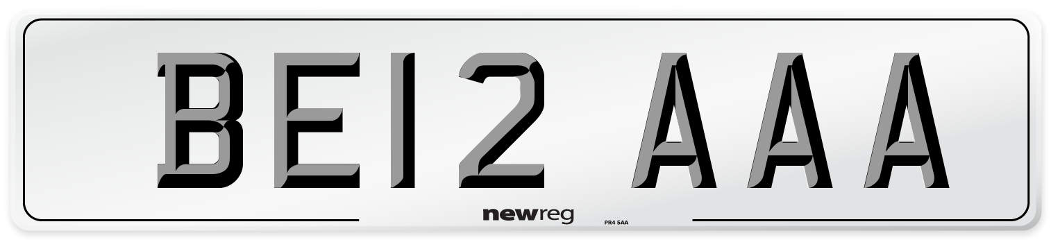 BE12 AAA Front Number Plate