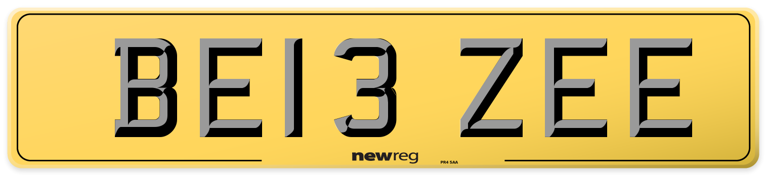 BE13 ZEE Rear Number Plate