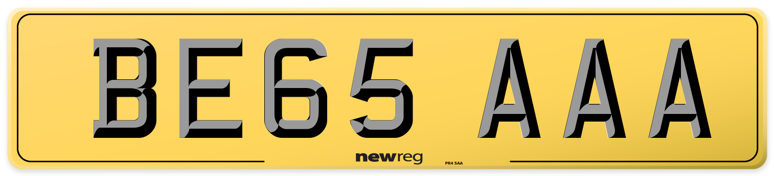 BE65 AAA Rear Number Plate