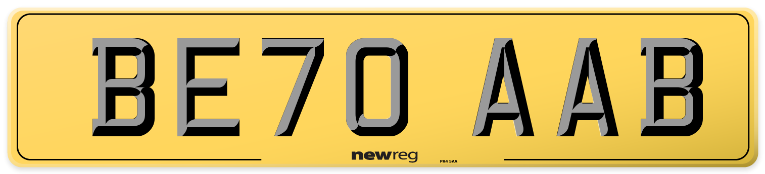 BE70 AAB Rear Number Plate
