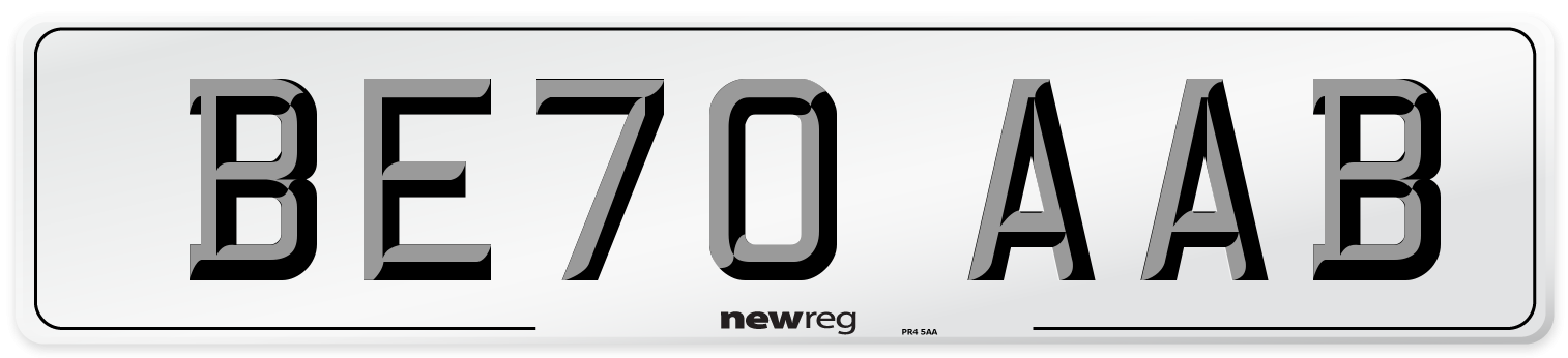BE70 AAB Front Number Plate