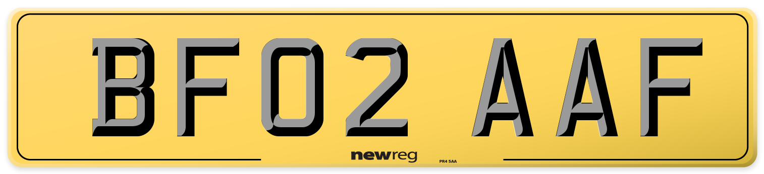 BF02 AAF Rear Number Plate