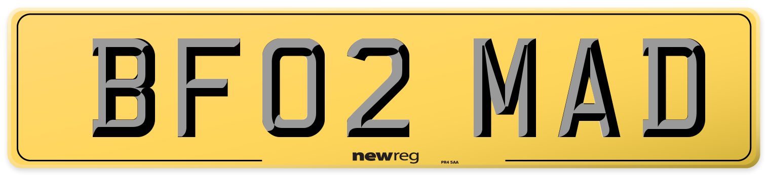 BF02 MAD Rear Number Plate