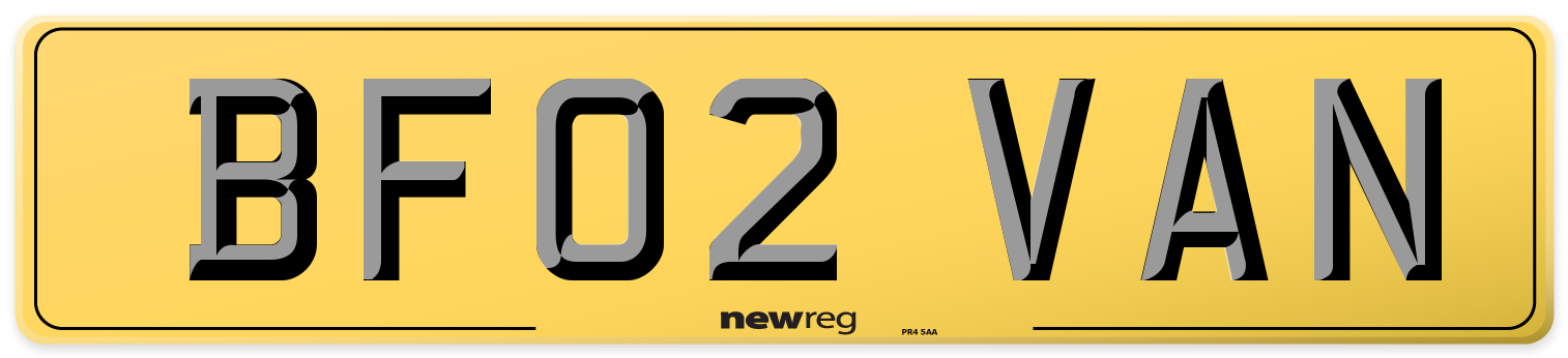 BF02 VAN Rear Number Plate