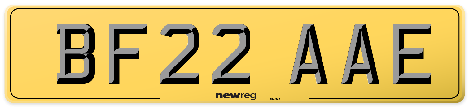 BF22 AAE Rear Number Plate
