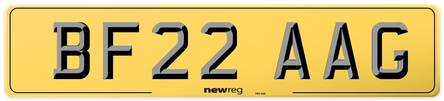 BF22 AAG Rear Number Plate