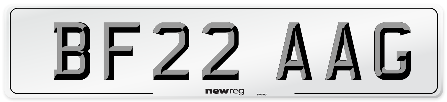 BF22 AAG Front Number Plate