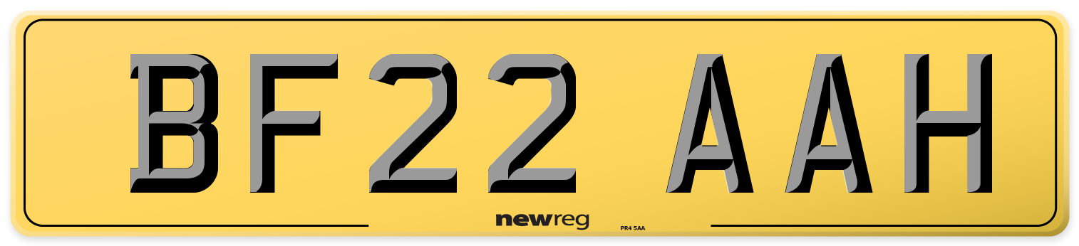 BF22 AAH Rear Number Plate