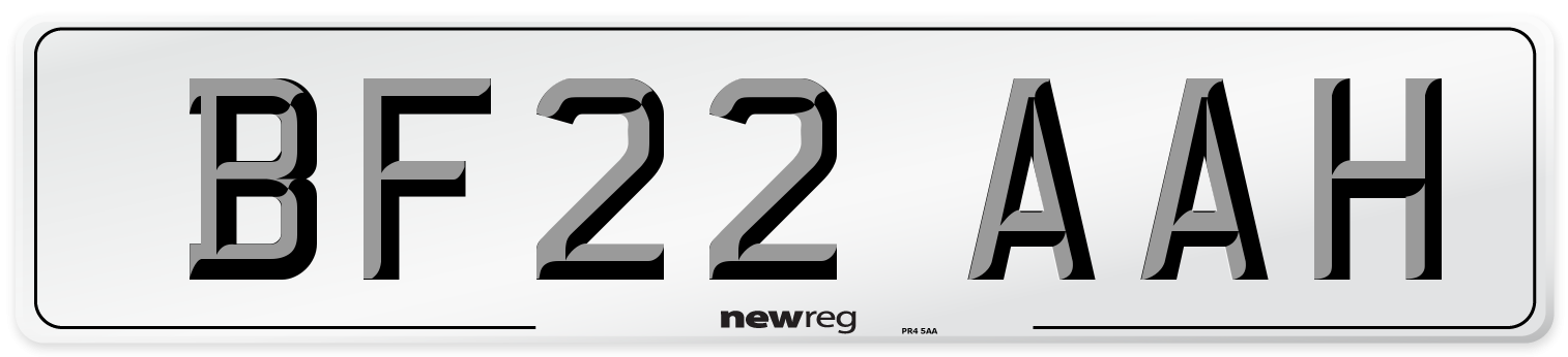 BF22 AAH Front Number Plate