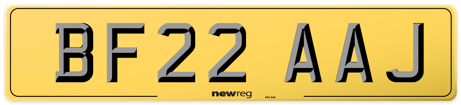 BF22 AAJ Rear Number Plate