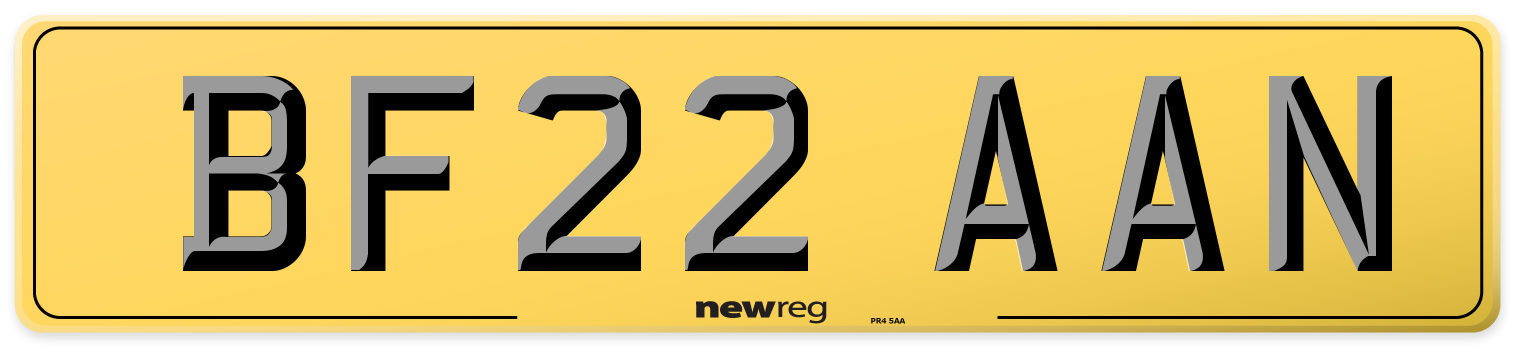 BF22 AAN Rear Number Plate