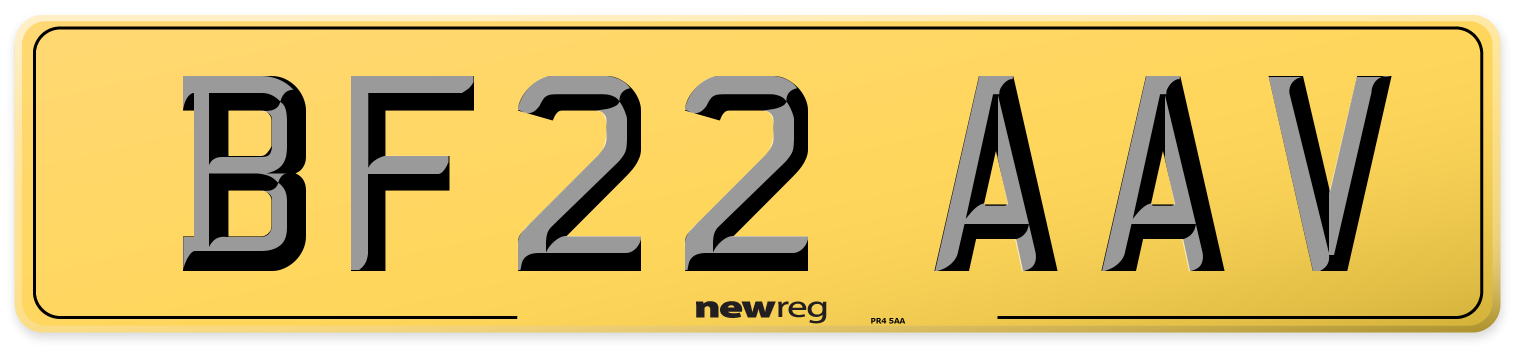 BF22 AAV Rear Number Plate