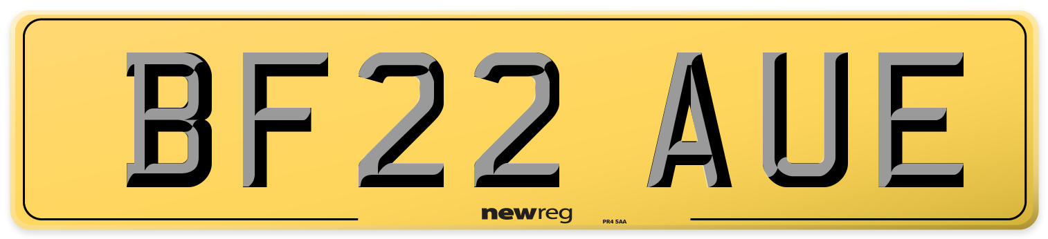 BF22 AUE Rear Number Plate