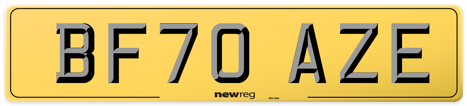 BF70 AZE Rear Number Plate