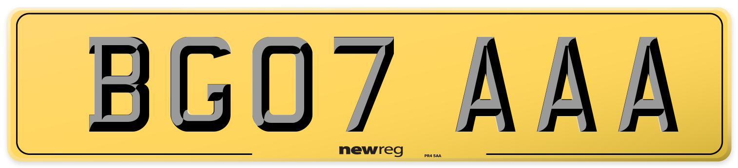 BG07 AAA Rear Number Plate