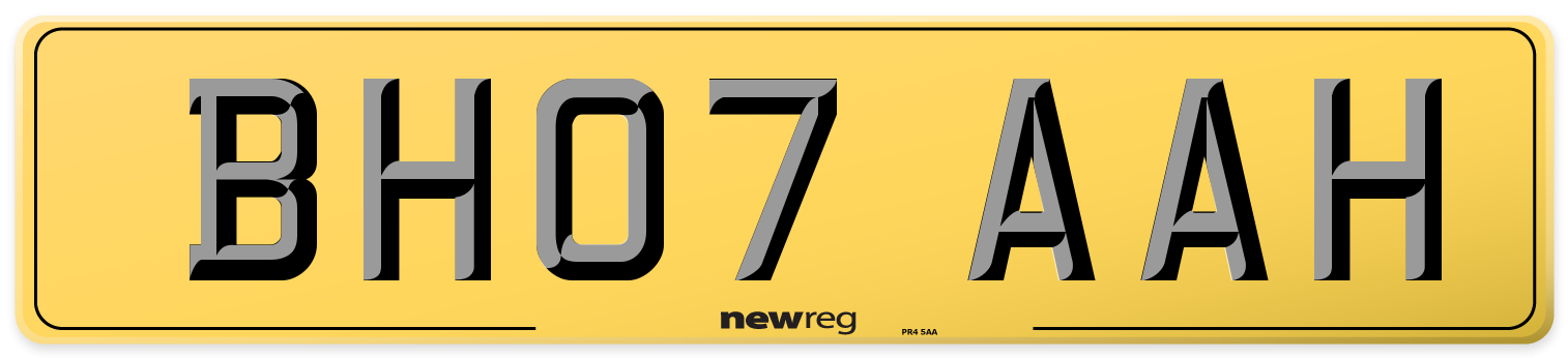 BH07 AAH Rear Number Plate