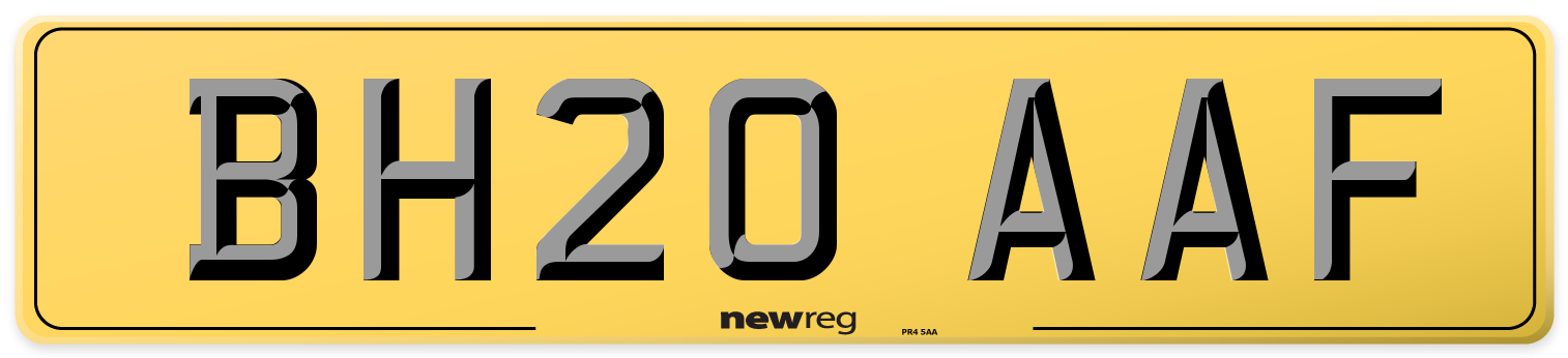 BH20 AAF Rear Number Plate