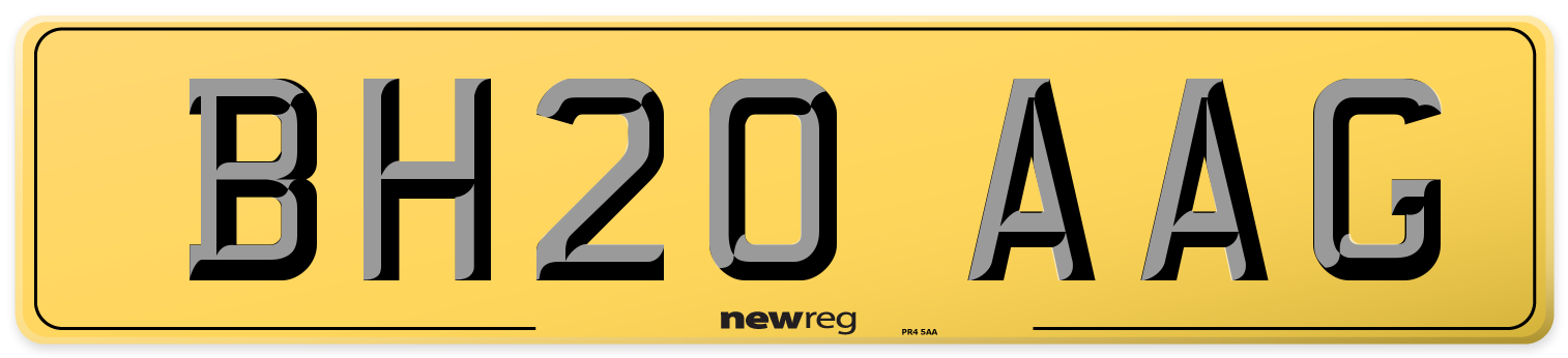 BH20 AAG Rear Number Plate