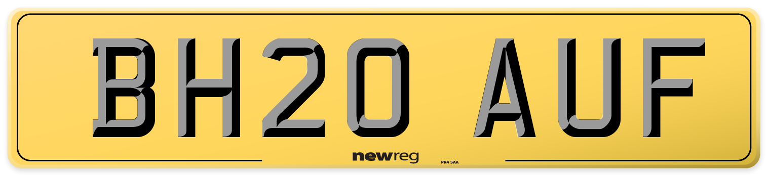 BH20 AUF Rear Number Plate