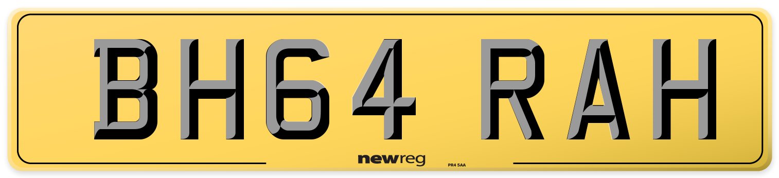 BH64 RAH Rear Number Plate