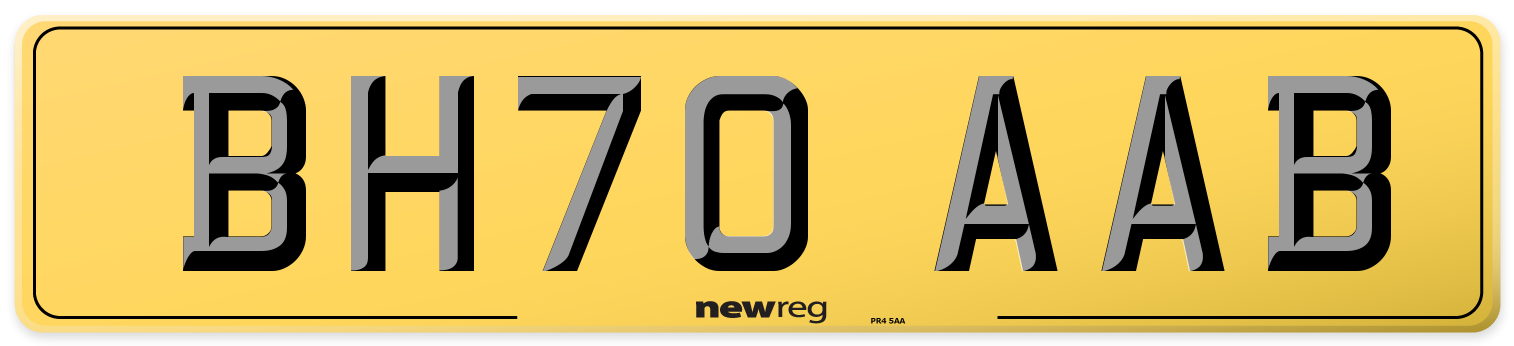 BH70 AAB Rear Number Plate
