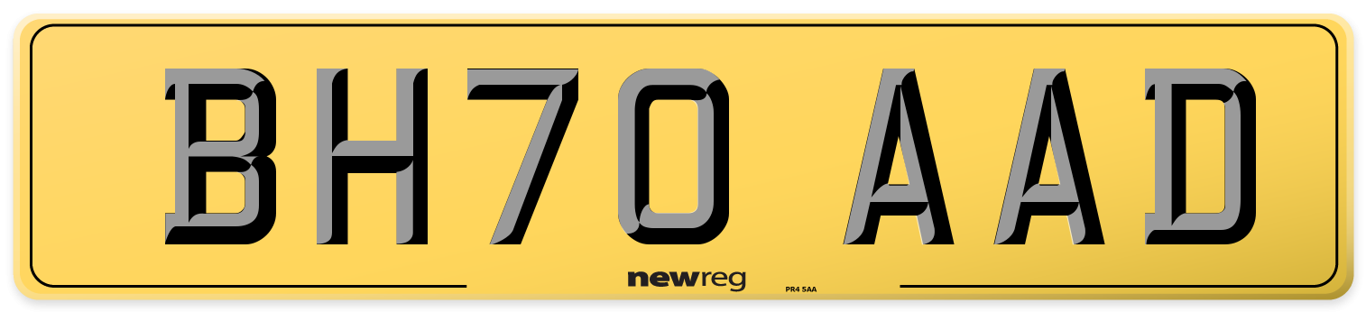 BH70 AAD Rear Number Plate