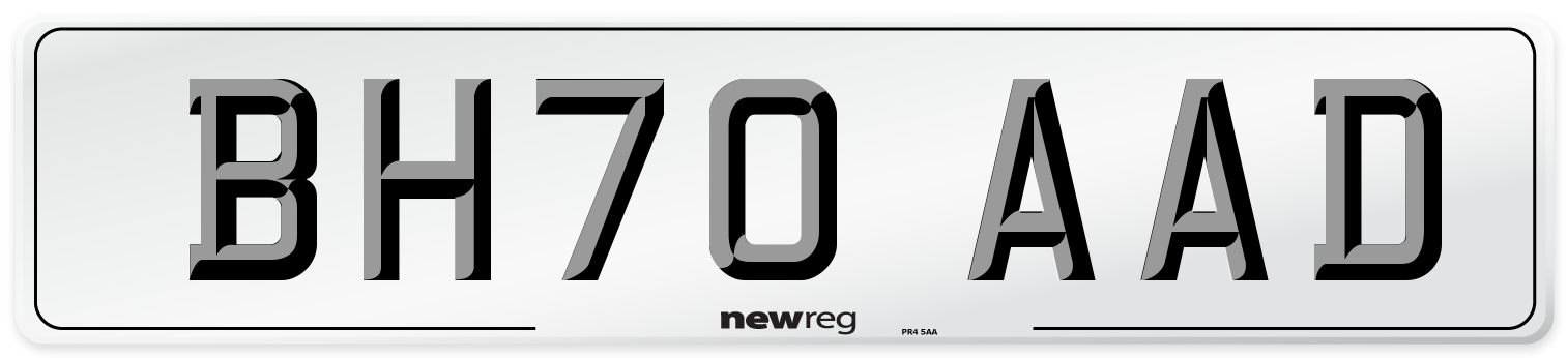 BH70 AAD Front Number Plate