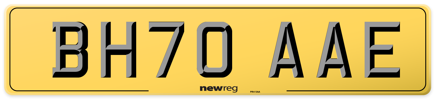 BH70 AAE Rear Number Plate