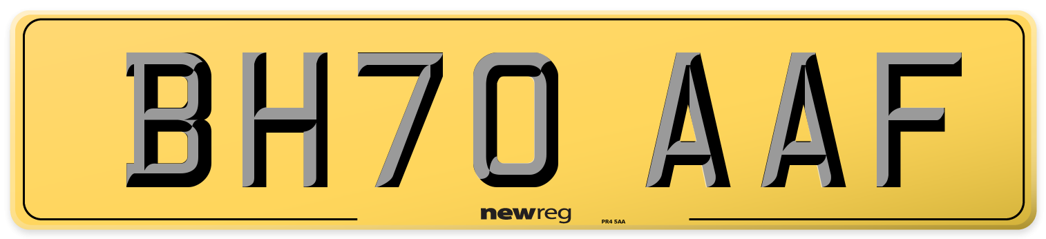 BH70 AAF Rear Number Plate