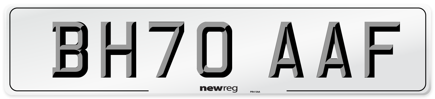 BH70 AAF Front Number Plate
