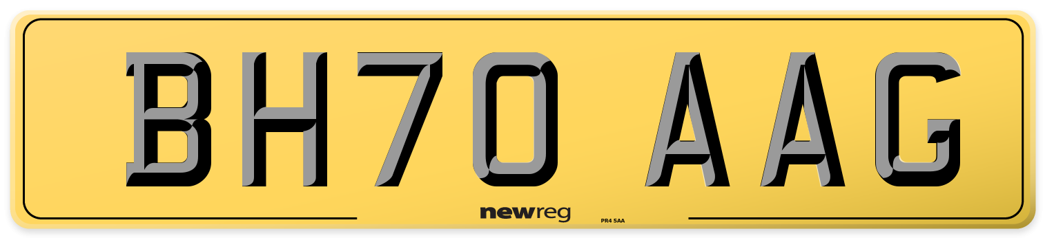 BH70 AAG Rear Number Plate
