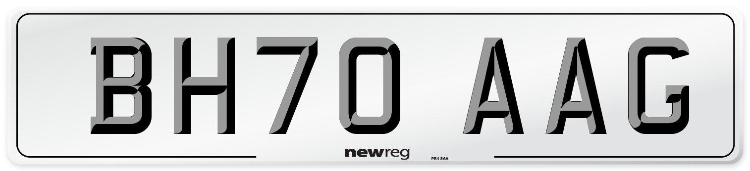 BH70 AAG Front Number Plate