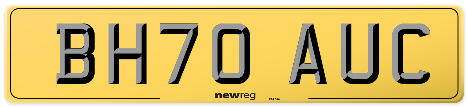 BH70 AUC Rear Number Plate
