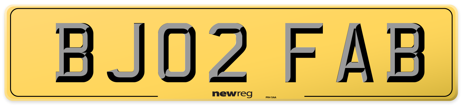 BJ02 FAB Rear Number Plate