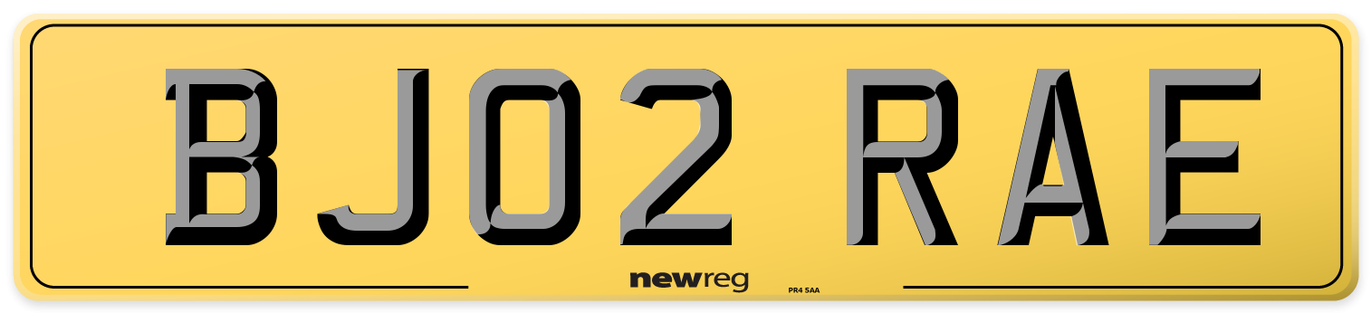 BJ02 RAE Rear Number Plate