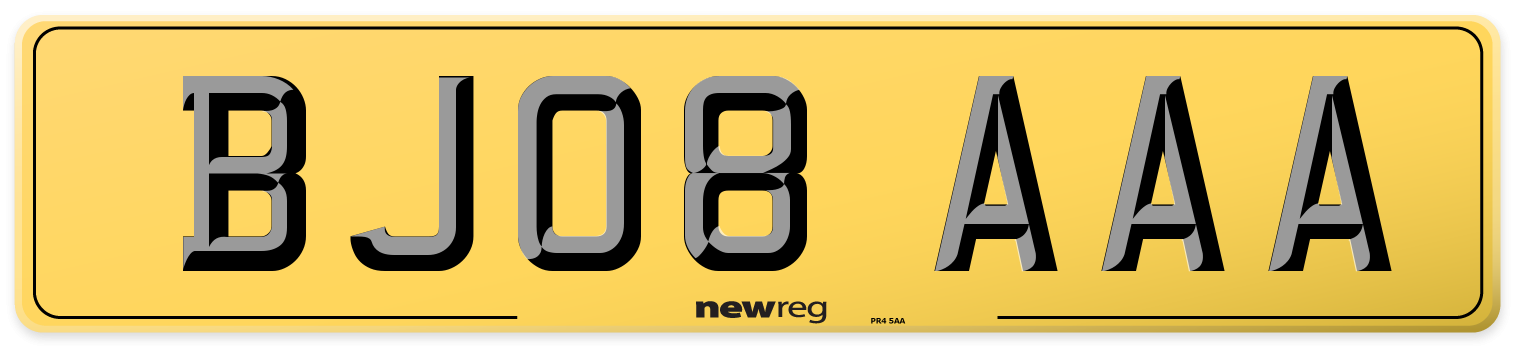 BJ08 AAA Rear Number Plate