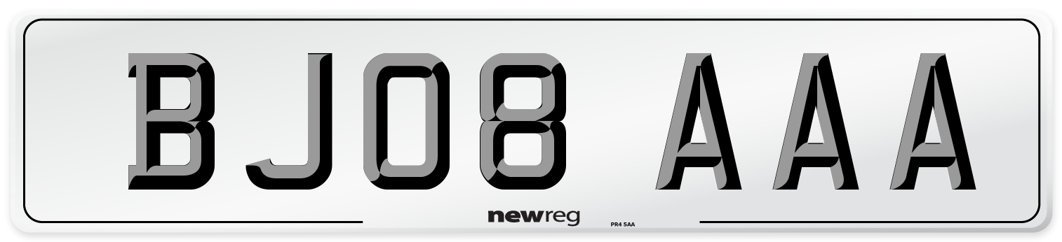 BJ08 AAA Front Number Plate