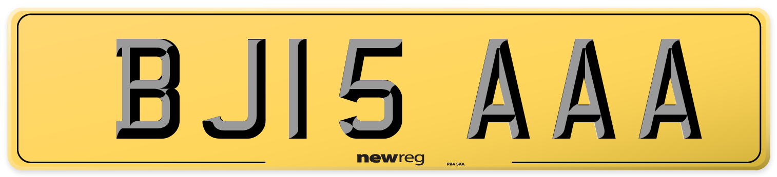 BJ15 AAA Rear Number Plate