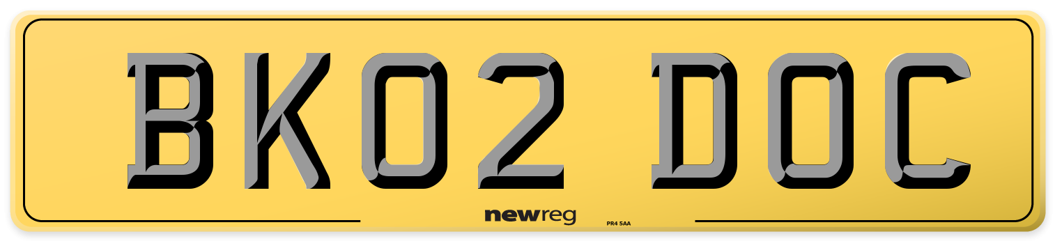 BK02 DOC Rear Number Plate