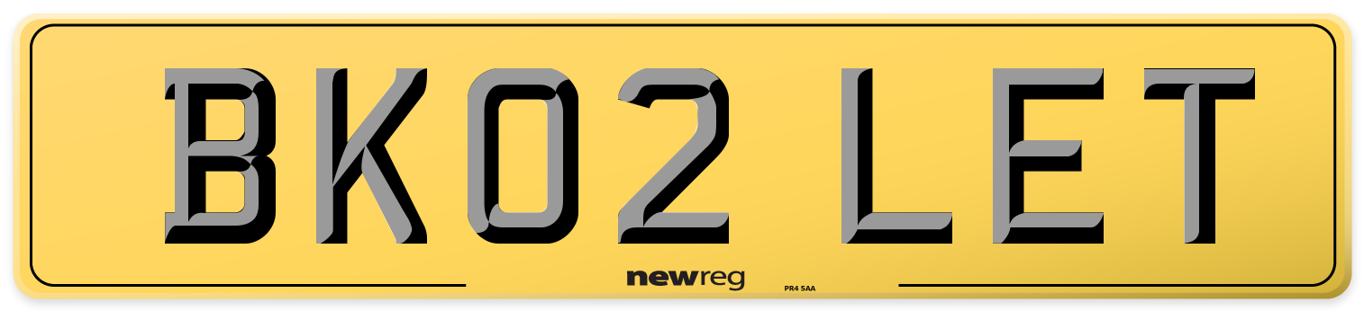BK02 LET Rear Number Plate