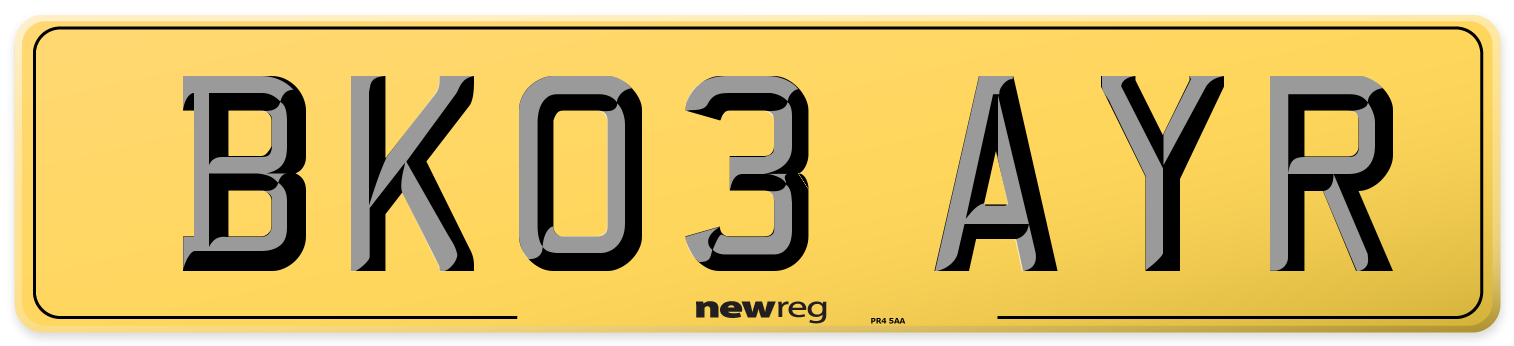 BK03 AYR Rear Number Plate