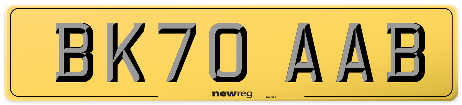 BK70 AAB Rear Number Plate